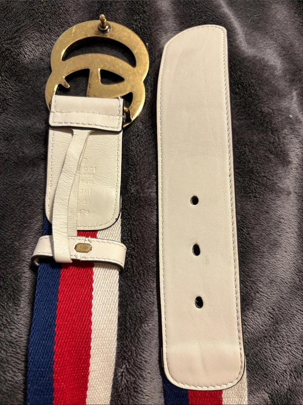 Authentic Gucci Sylvie Web Double G 40mm Belt in Mystic White Leather